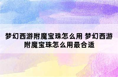 梦幻西游附魔宝珠怎么用 梦幻西游附魔宝珠怎么用最合适